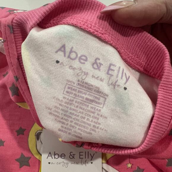 Abe & Elly Organic Cotton Baby Onesie 6-12 Month Pink Dog Star Footie Pajamas - Picture 4 of 7